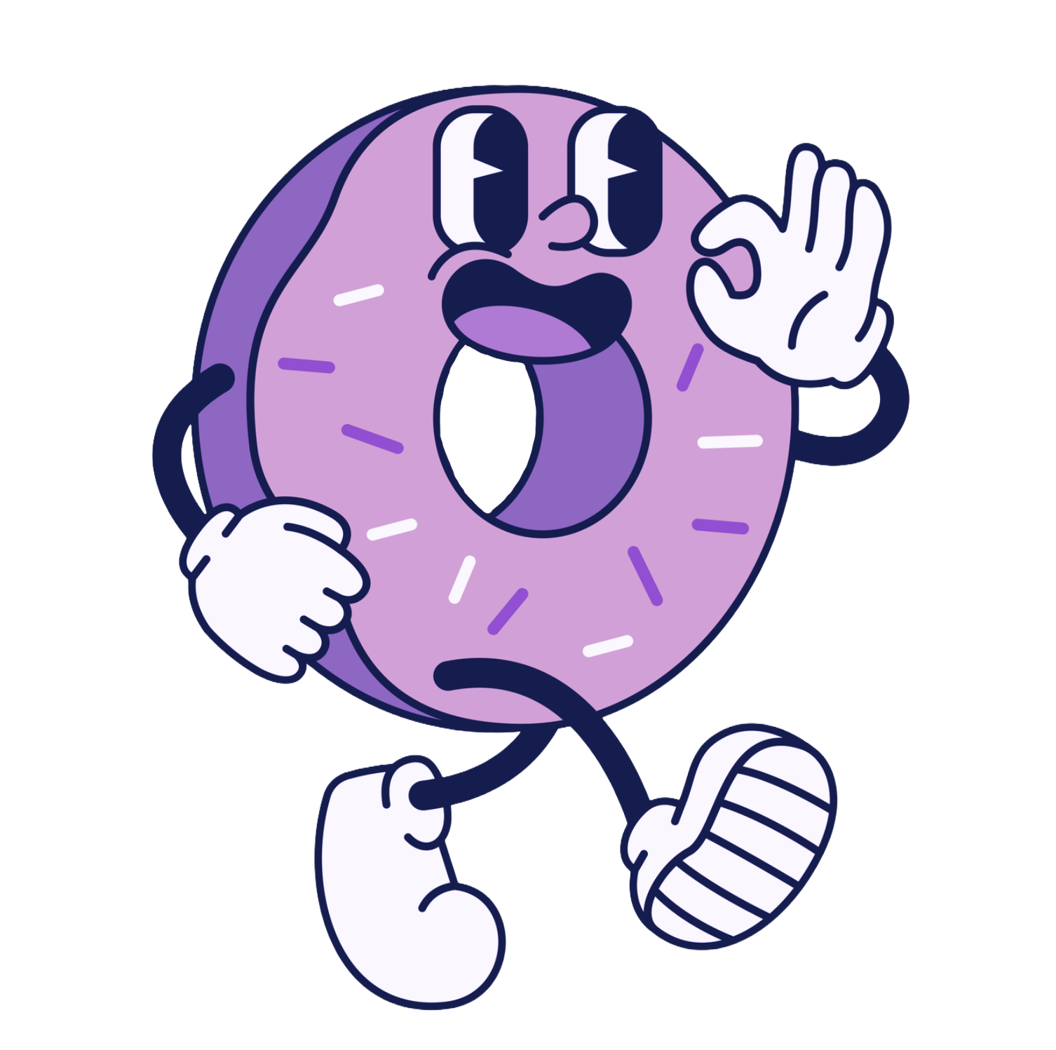 Dough Bros donut mascot waving