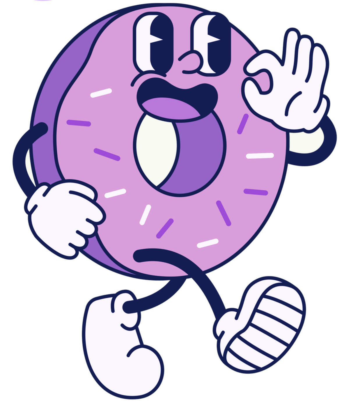 Dough Bros donut mascot waving